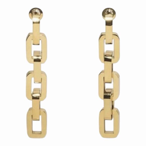 Eddie Borgo Timeless Supra Link Drop Earrings 12K Gold Plated NIP Elegant - Picture 16 of 16